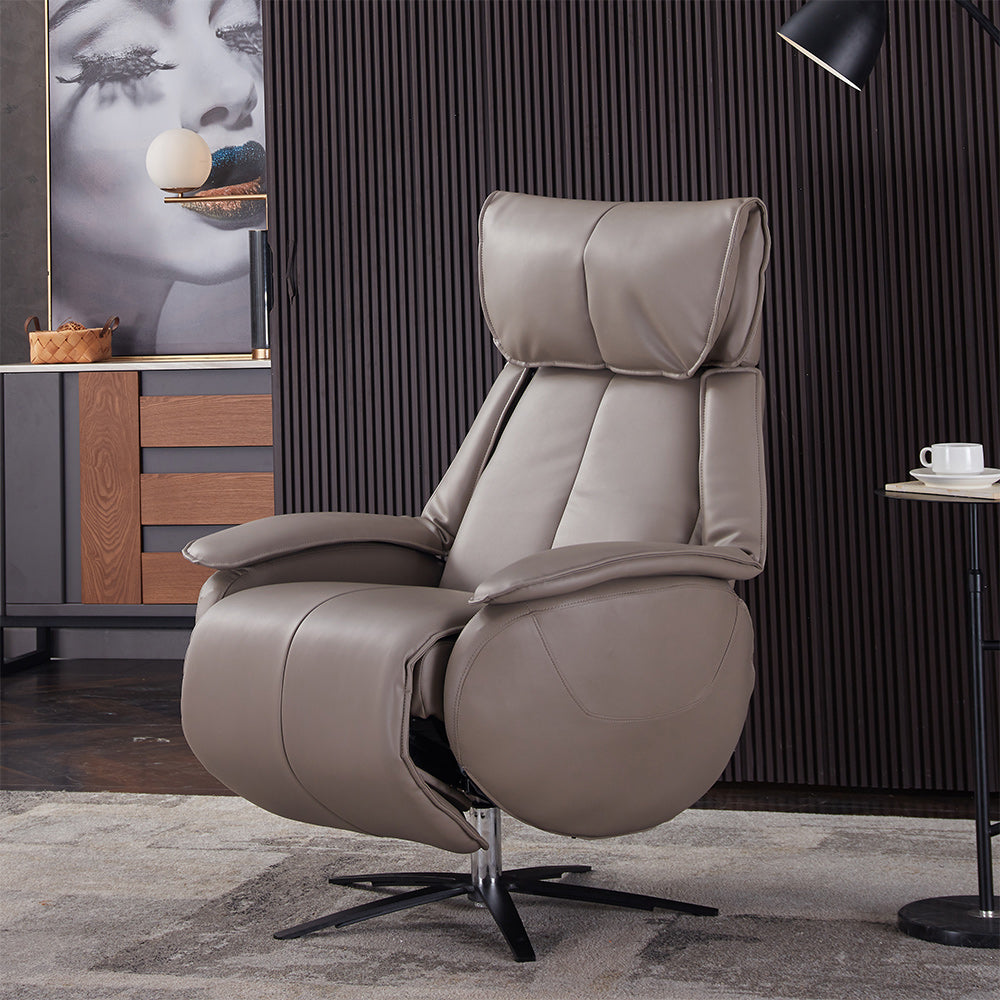 Genuine Leather Recliner Chair Solid Color Swivel Base Standard Recliner
