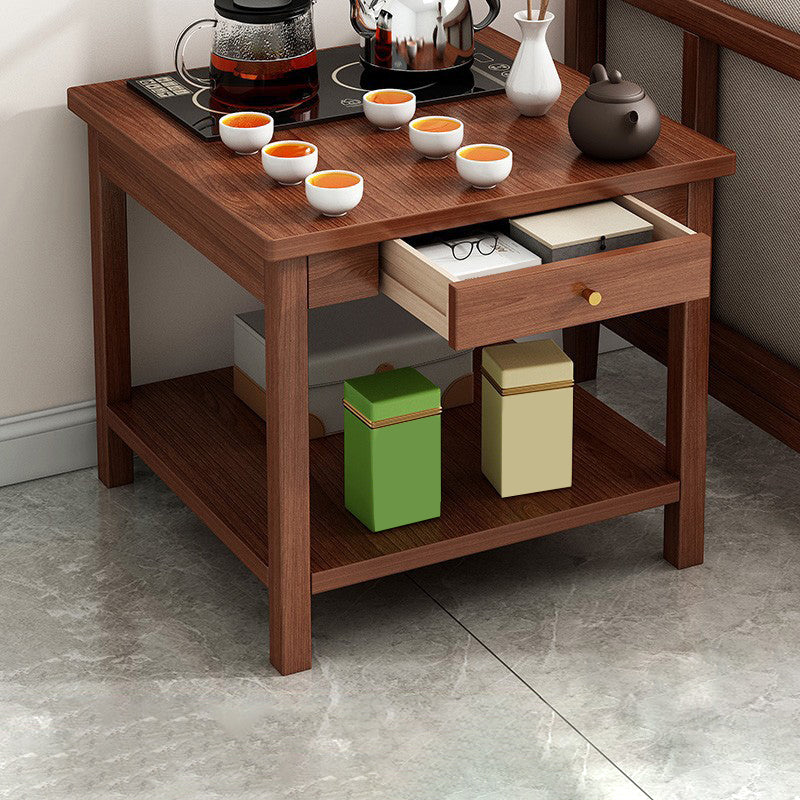 4 Legs Wood Cocktail Table No Distressing Coffee Table with Storage Shelf 23.6"L x 23.6"W x 23.6"H Nut-Brown Storage Included Clearhalo 'Coffee & Accent Tables' 'Coffee Tables' 'coffee_tables' 'furn' 'furn_coffee_tables' 'Furniture' 'Living Room Furniture' 6736241