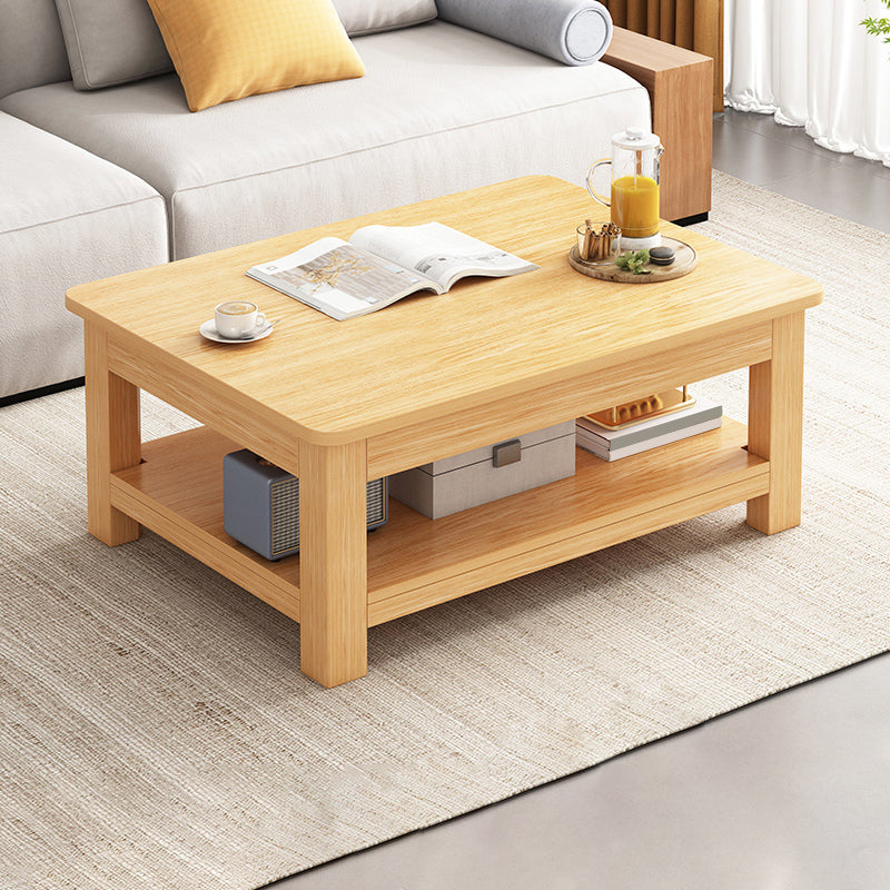 4 Legs Wood Cocktail Table No Distressing Coffee Table with Storage Shelf 31.5"L x 20"W x 18"H Natural Storage Included Clearhalo 'Coffee & Accent Tables' 'Coffee Tables' 'coffee_tables' 'furn' 'furn_coffee_tables' 'Furniture' 'Living Room Furniture' 6736243