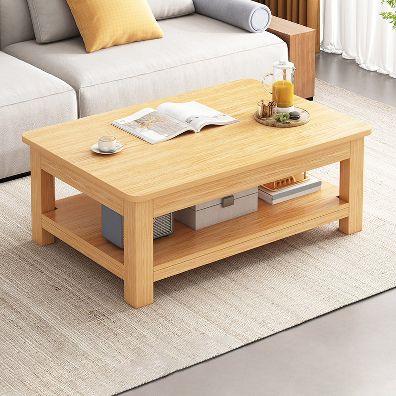 4 Legs Wood Cocktail Table No Distressing Coffee Table with Storage Shelf 39.5"L x 19.5"W x 18"H Natural Storage Included Clearhalo 'Coffee & Accent Tables' 'Coffee Tables' 'coffee_tables' 'furn' 'furn_coffee_tables' 'Furniture' 'Living Room Furniture' 6736245