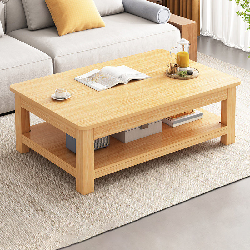 4 Legs Wood Cocktail Table No Distressing Coffee Table with Storage Shelf 47"L x 24"W x 18"H Natural Storage Included Clearhalo 'Coffee & Accent Tables' 'Coffee Tables' 'coffee_tables' 'furn' 'furn_coffee_tables' 'Furniture' 'Living Room Furniture' 6736247