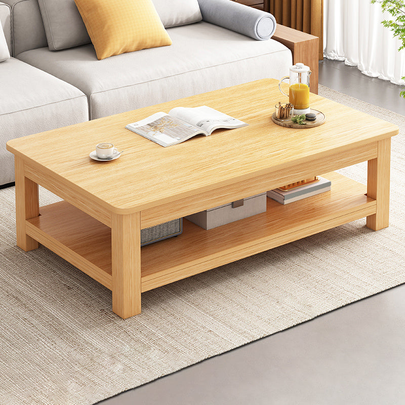 4 Legs Wood Cocktail Table No Distressing Coffee Table with Storage Shelf 55"L x 24"W x 18"H Natural Storage Included Clearhalo 'Coffee & Accent Tables' 'Coffee Tables' 'coffee_tables' 'furn' 'furn_coffee_tables' 'Furniture' 'Living Room Furniture' 6736248