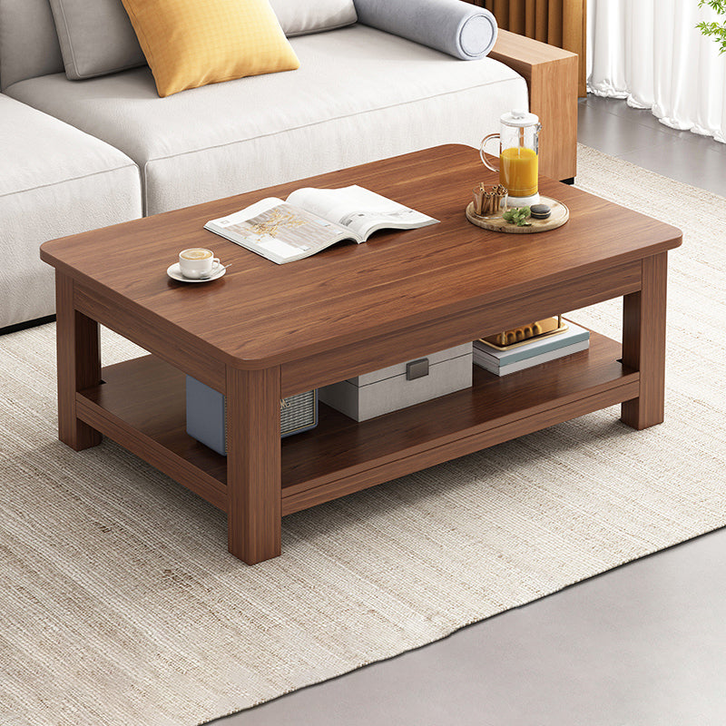 4 Legs Wood Cocktail Table No Distressing Coffee Table with Storage Shelf 39.5"L x 19.5"W x 18"H Nut-Brown Storage Included Clearhalo 'Coffee & Accent Tables' 'Coffee Tables' 'coffee_tables' 'furn' 'furn_coffee_tables' 'Furniture' 'Living Room Furniture' 6736252