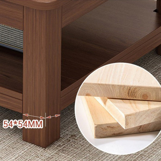 Mesa de cóctel de madera de 4 patas sin mesa de café angustiante con estante de almacenamiento
