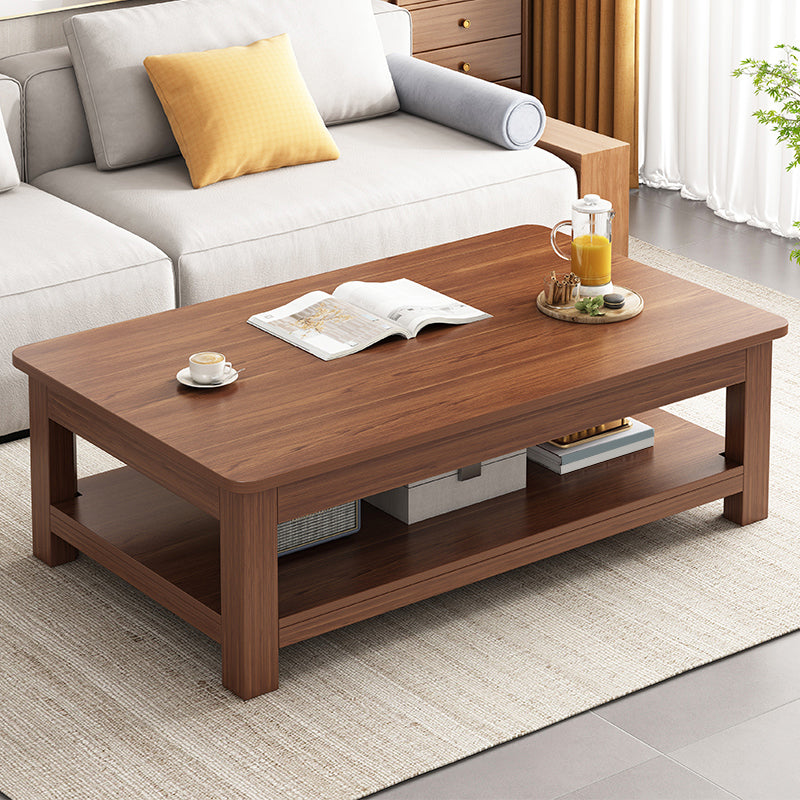 4 Legs Wood Cocktail Table No Distressing Coffee Table with Storage Shelf 47"L x 24"W x 18"H Nut-Brown Storage Included Clearhalo 'Coffee & Accent Tables' 'Coffee Tables' 'coffee_tables' 'furn' 'furn_coffee_tables' 'Furniture' 'Living Room Furniture' 6736254