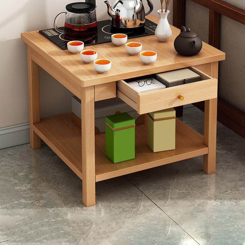 4 Legs Wood Cocktail Table No Distressing Coffee Table with Storage Shelf 23.6"L x 23.6"W x 23.6"H Natural Storage Included Clearhalo 'Coffee & Accent Tables' 'Coffee Tables' 'coffee_tables' 'furn' 'furn_coffee_tables' 'Furniture' 'Living Room Furniture' 6736263