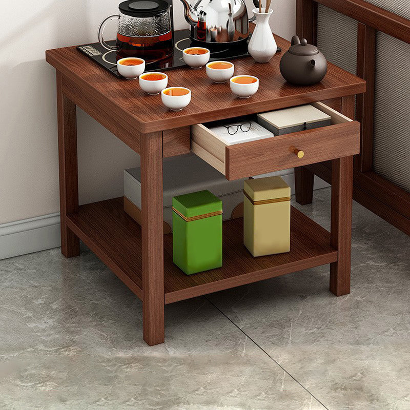 4 Legs Wood Cocktail Table No Distressing Coffee Table with Storage Shelf 19.7"L x 19.7"W x 23.5"H Nut-Brown Storage Included Clearhalo 'Coffee & Accent Tables' 'Coffee Tables' 'coffee_tables' 'furn' 'furn_coffee_tables' 'Furniture' 'Living Room Furniture' 6736264