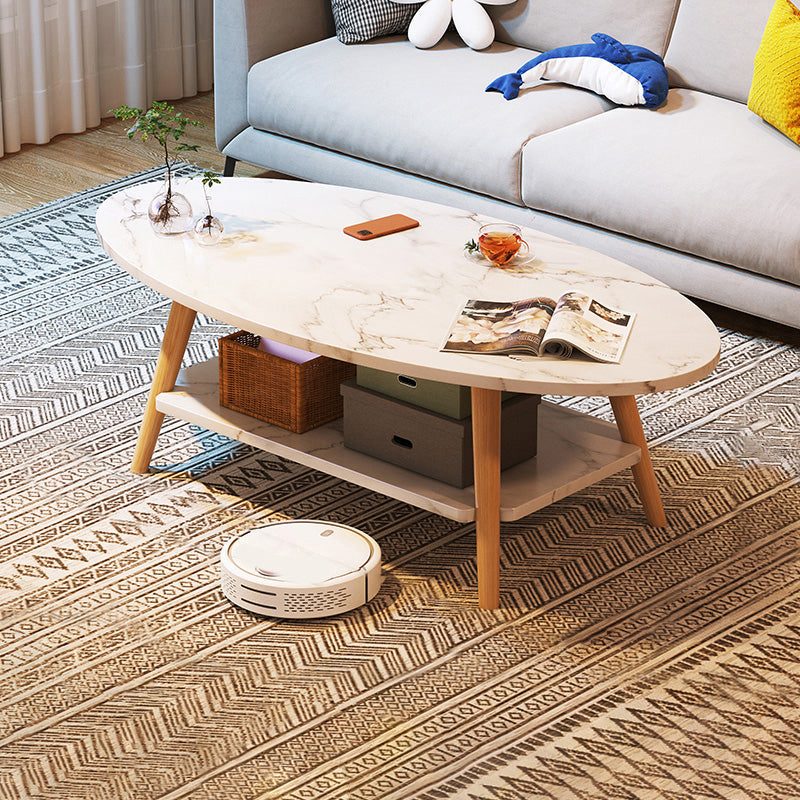 Modern Wood Cocktail Table 4 Legs Coffee Table with Storage Shelf 39"L x 20"W x 17"H Cream Free Form Clearhalo 'Coffee & Accent Tables' 'Coffee Tables' 'coffee_tables' 'furn' 'furn_coffee_tables' 'Furniture' 'Living Room Furniture' 6736319