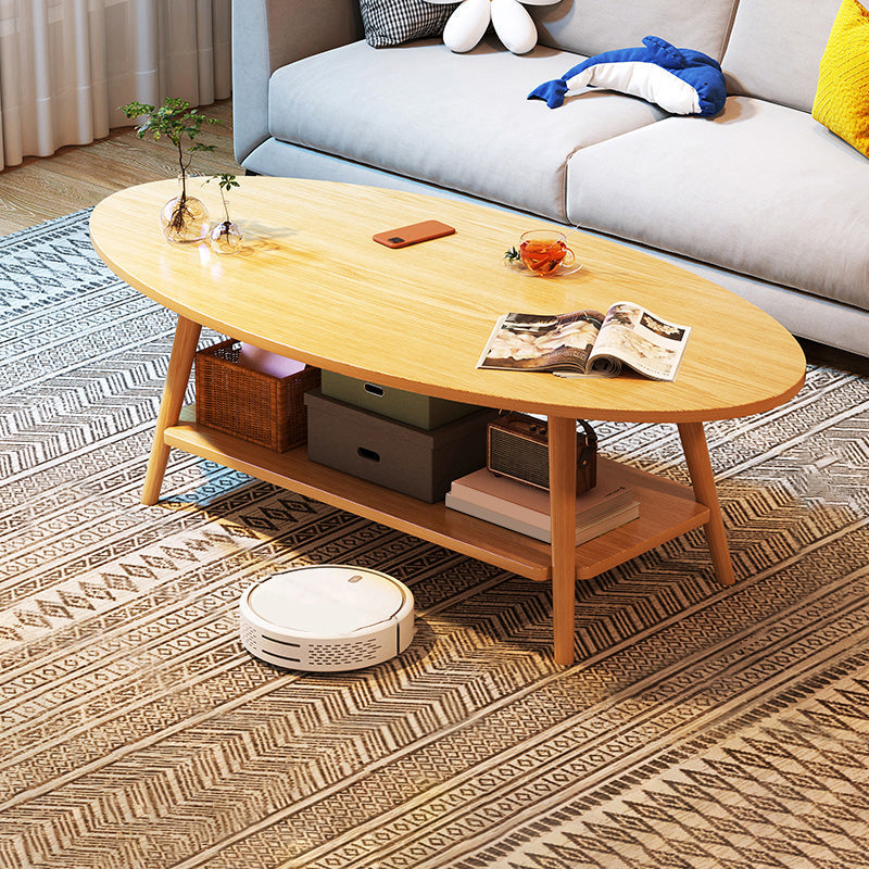 Modern Wood Cocktail Table 4 Legs Coffee Table with Storage Shelf 47"L x 24"W x 16.5"H Natural Free Form Clearhalo 'Coffee & Accent Tables' 'Coffee Tables' 'coffee_tables' 'furn' 'furn_coffee_tables' 'Furniture' 'Living Room Furniture' 6736323