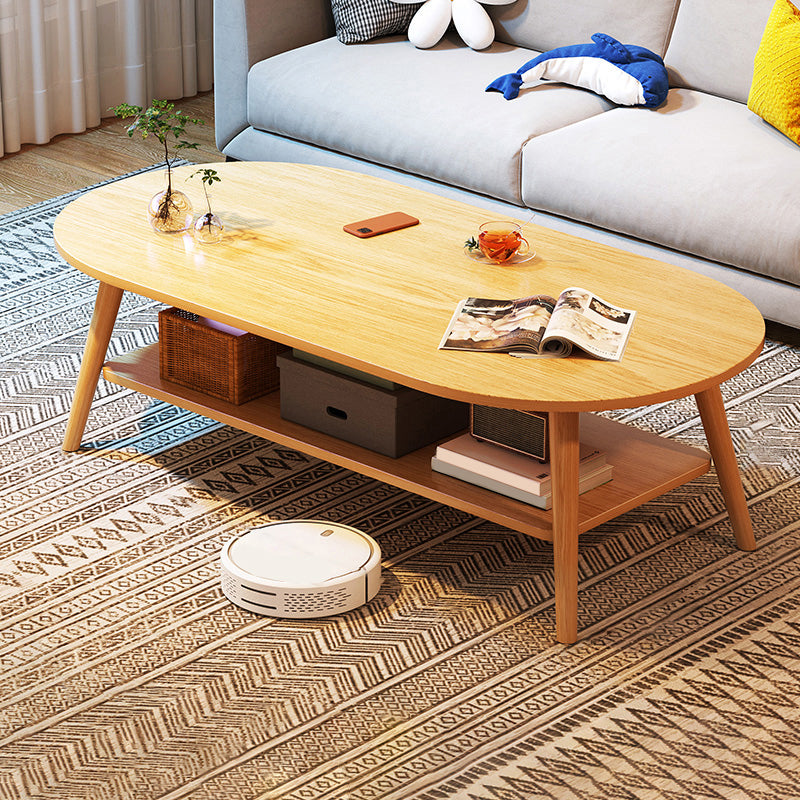 Modern Wood Cocktail Table 4 Legs Coffee Table with Storage Shelf 47"L x 24"W x 16.5"H Natural Oval Clearhalo 'Coffee & Accent Tables' 'Coffee Tables' 'coffee_tables' 'furn' 'furn_coffee_tables' 'Furniture' 'Living Room Furniture' 6736331