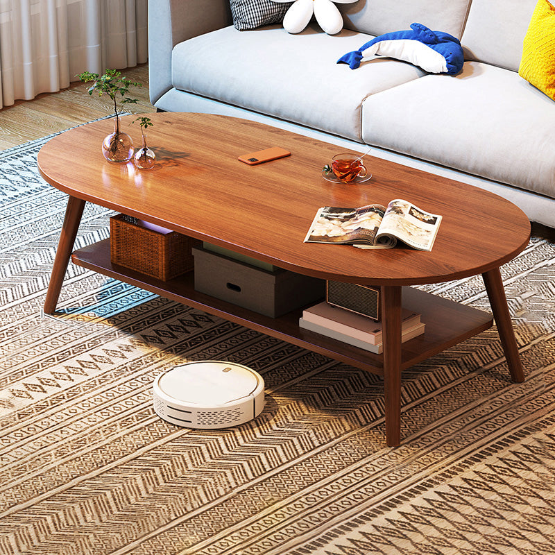 Modern Wood Cocktail Table 4 Legs Coffee Table with Storage Shelf 47"L x 24"W x 16.5"H Walnut Oval Clearhalo 'Coffee & Accent Tables' 'Coffee Tables' 'coffee_tables' 'furn' 'furn_coffee_tables' 'Furniture' 'Living Room Furniture' 6736332