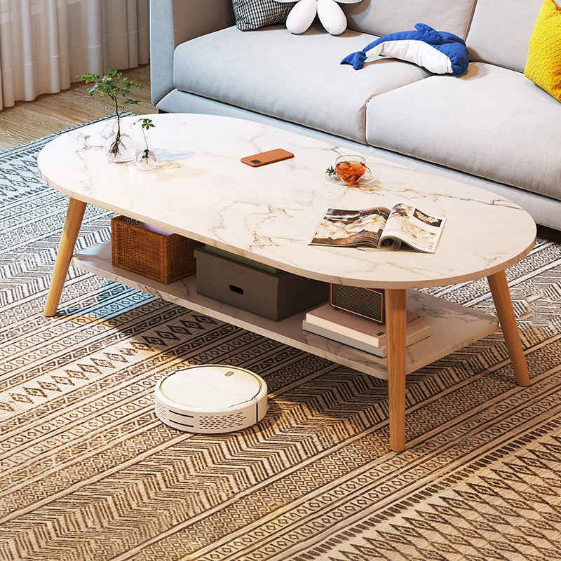 Modern Wood Cocktail Table 4 Legs Coffee Table with Storage Shelf 47"L x 24"W x 16.5"H Marble Oval Clearhalo 'Coffee & Accent Tables' 'Coffee Tables' 'coffee_tables' 'furn' 'furn_coffee_tables' 'Furniture' 'Living Room Furniture' 6736335