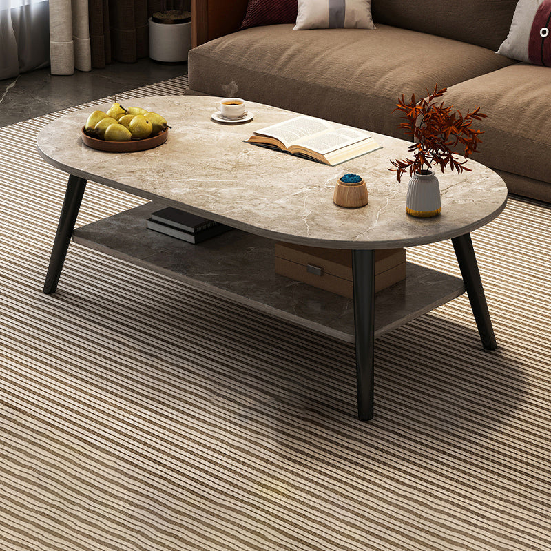 Modern Wood Cocktail Table 4 Legs Coffee Table with Storage Shelf 31.5"L x 16"W x 16.5"H Grey Oval Clearhalo 'Coffee & Accent Tables' 'Coffee Tables' 'coffee_tables' 'furn' 'furn_coffee_tables' 'Furniture' 'Living Room Furniture' 6736337