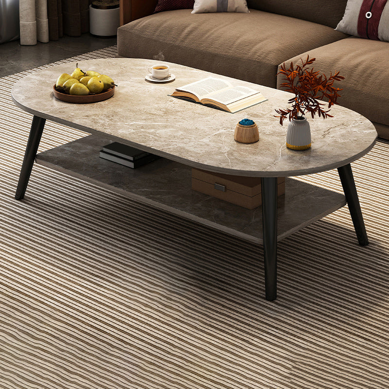Modern Wood Cocktail Table 4 Legs Coffee Table with Storage Shelf 47"L x 24"W x 16.5"H Grey Oval Clearhalo 'Coffee & Accent Tables' 'Coffee Tables' 'coffee_tables' 'furn' 'furn_coffee_tables' 'Furniture' 'Living Room Furniture' 6736340