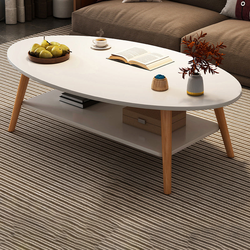 Modern Wood Cocktail Table 4 Legs Coffee Table with Storage Shelf 47"L x 24"W x 16.5"H White Free Form Clearhalo 'Coffee & Accent Tables' 'Coffee Tables' 'coffee_tables' 'furn' 'furn_coffee_tables' 'Furniture' 'Living Room Furniture' 6736344