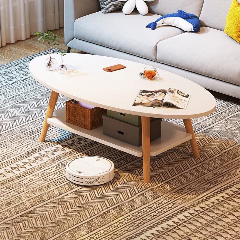 Modern Wood Cocktail Table 4 Legs Coffee Table with Storage Shelf 39"L x 20"W x 17"H White Free Form Clearhalo 'Coffee & Accent Tables' 'Coffee Tables' 'coffee_tables' 'furn' 'furn_coffee_tables' 'Furniture' 'Living Room Furniture' 6736346