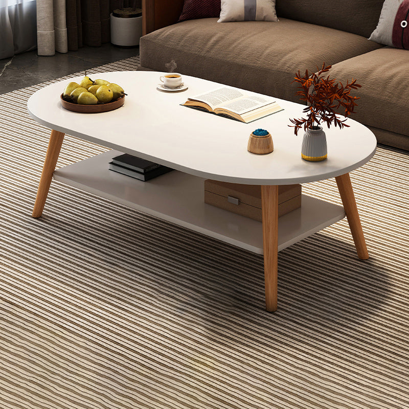 Modern Wood Cocktail Table 4 Legs Coffee Table with Storage Shelf 31.5"L x 16"W x 16.5"H Cream Oval Clearhalo 'Coffee & Accent Tables' 'Coffee Tables' 'coffee_tables' 'furn' 'furn_coffee_tables' 'Furniture' 'Living Room Furniture' 6736348