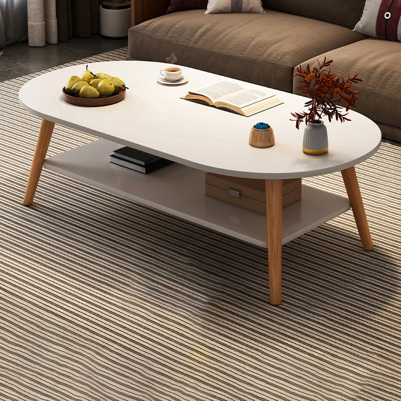 Modern Wood Cocktail Table 4 Legs Coffee Table with Storage Shelf 39"L x 20"W x 17"H Cream Oval Clearhalo 'Coffee & Accent Tables' 'Coffee Tables' 'coffee_tables' 'furn' 'furn_coffee_tables' 'Furniture' 'Living Room Furniture' 6736349