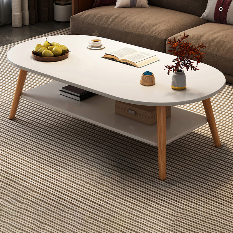 Modern Wood Cocktail Table 4 Legs Coffee Table with Storage Shelf 47"L x 24"W x 16.5"H Cream Oval Clearhalo 'Coffee & Accent Tables' 'Coffee Tables' 'coffee_tables' 'furn' 'furn_coffee_tables' 'Furniture' 'Living Room Furniture' 6736350