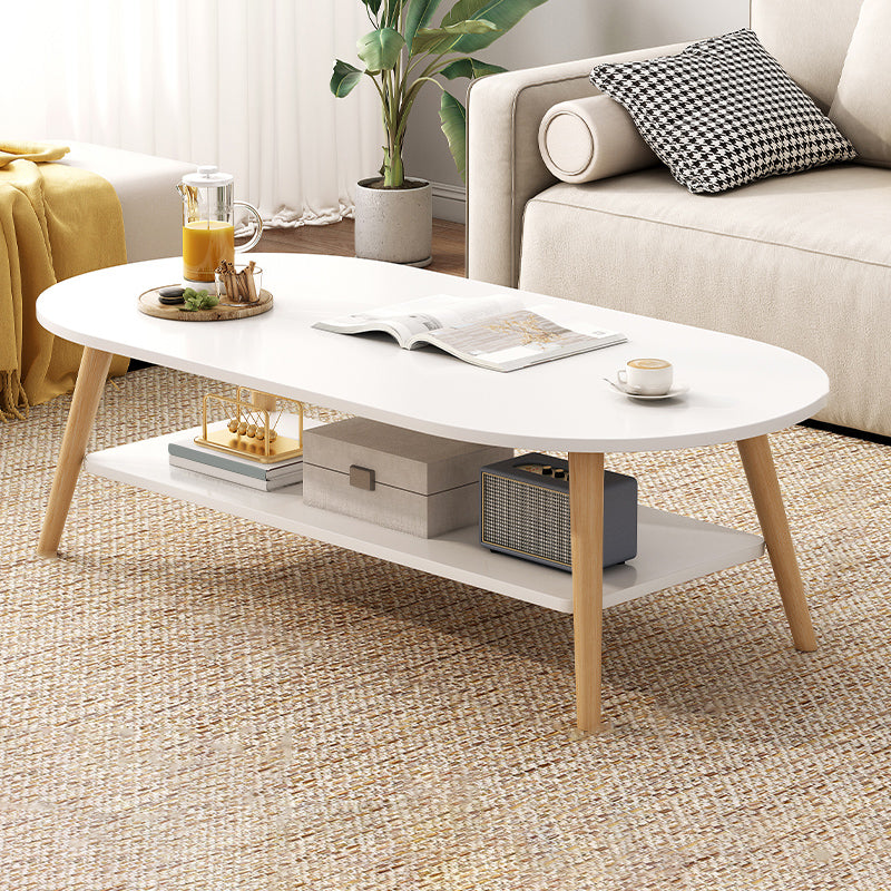 Modern Wood Cocktail Table 4 Legs Coffee Table with Storage Shelf 39"L x 20"W x 17"H White Oval Clearhalo 'Coffee & Accent Tables' 'Coffee Tables' 'coffee_tables' 'furn' 'furn_coffee_tables' 'Furniture' 'Living Room Furniture' 6736352