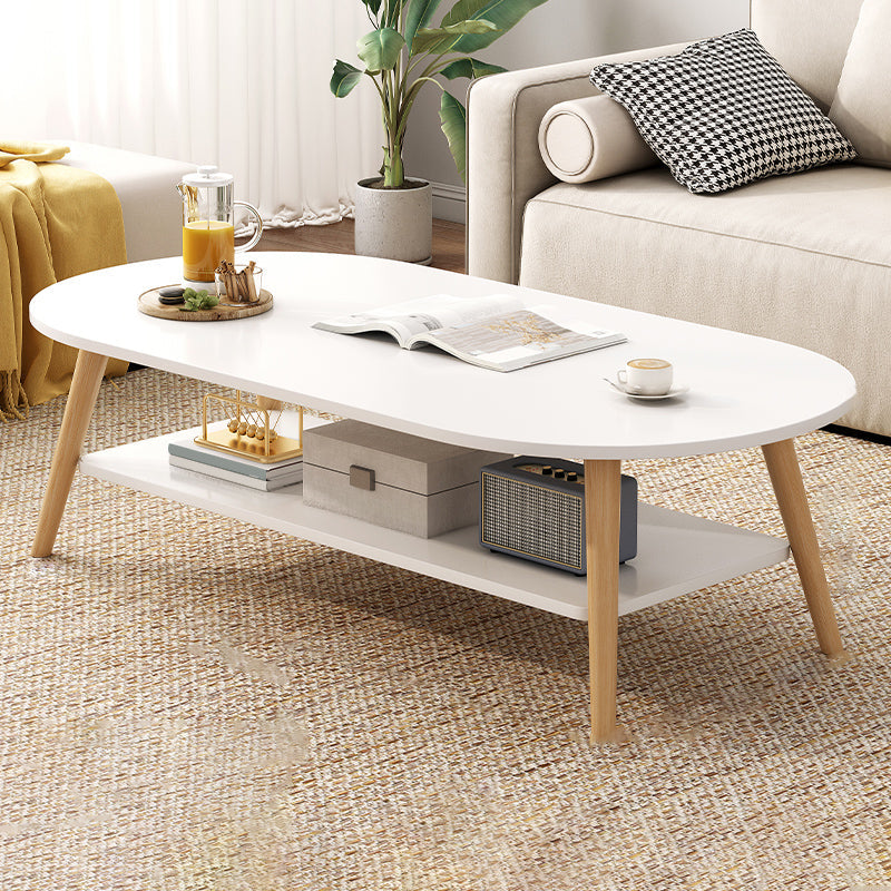 Modern Wood Cocktail Table 4 Legs Coffee Table with Storage Shelf 47"L x 24"W x 16.5"H White Oval Clearhalo 'Coffee & Accent Tables' 'Coffee Tables' 'coffee_tables' 'furn' 'furn_coffee_tables' 'Furniture' 'Living Room Furniture' 6736353