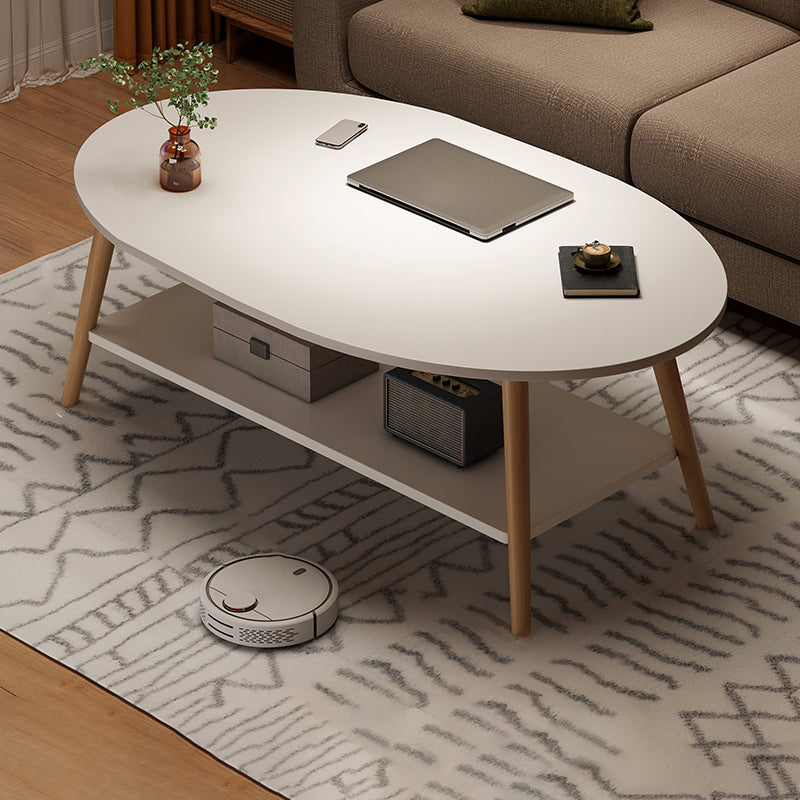 4 Legs Wood Coffee Table Set Bedroom Coffee Table with Storage 47"L x 24"W x 16.5"H Ivory Oval Clearhalo 'Coffee & Accent Tables' 'Coffee Tables' 'coffee_tables' 'furn' 'furn_coffee_tables' 'Furniture' 'Living Room Furniture' 6736370