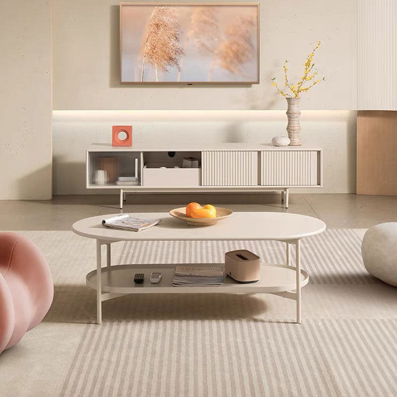 No Distressing Wood Coffee Table Set White Oval Coffee Table Clearhalo 'Coffee & Accent Tables' 'Coffee Tables' 'coffee_tables' 'furn' 'furn_coffee_tables' 'Furniture' 'Living Room Furniture' 6736413