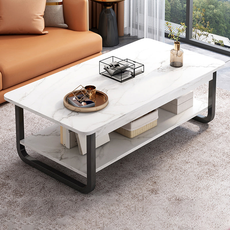 4 Legs Storage Coffee Table Set Modern Wood Rectangle Coffee Table 47"L x 24"W x 16.5"H White Black Clearhalo 'Coffee & Accent Tables' 'Coffee Tables' 'coffee_tables' 'furn' 'furn_coffee_tables' 'Furniture' 'Living Room Furniture' 6736432