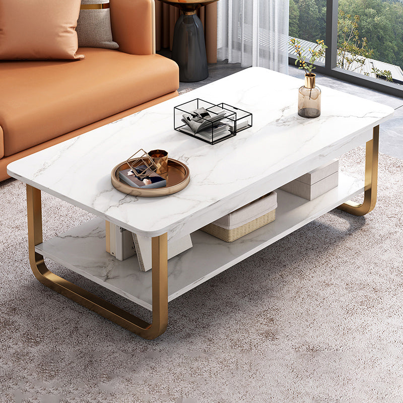 4 Legs Storage Coffee Table Set Modern Wood Rectangle Coffee Table 47"L x 24"W x 16.5"H White Gold Clearhalo 'Coffee & Accent Tables' 'Coffee Tables' 'coffee_tables' 'furn' 'furn_coffee_tables' 'Furniture' 'Living Room Furniture' 6736434