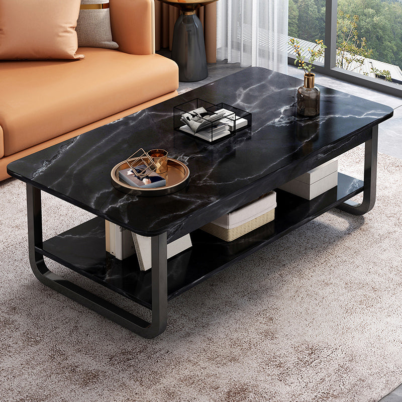 4 Legs Storage Coffee Table Set Modern Wood Rectangle Coffee Table 47"L x 24"W x 16.5"H Black Black Clearhalo 'Coffee & Accent Tables' 'Coffee Tables' 'coffee_tables' 'furn' 'furn_coffee_tables' 'Furniture' 'Living Room Furniture' 6736436