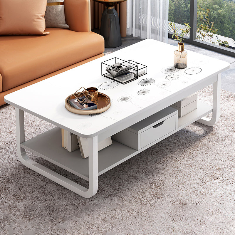 4 Legs Storage Coffee Table Set Modern Wood Rectangle Coffee Table 47"L x 24"W x 16.5"H Gloss White White Clearhalo 'Coffee & Accent Tables' 'Coffee Tables' 'coffee_tables' 'furn' 'furn_coffee_tables' 'Furniture' 'Living Room Furniture' 6736440