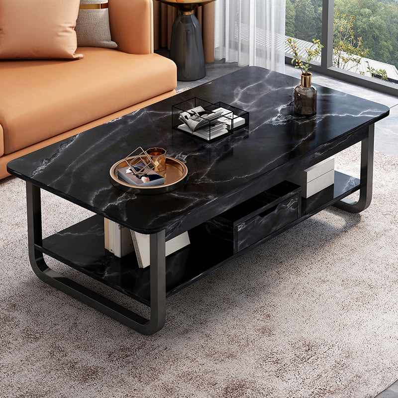 4 Legs Storage Coffee Table Set Modern Wood Rectangle Coffee Table 47"L x 24"W x 16.5"H Matte Black Black Clearhalo 'Coffee & Accent Tables' 'Coffee Tables' 'coffee_tables' 'furn' 'furn_coffee_tables' 'Furniture' 'Living Room Furniture' 6736442
