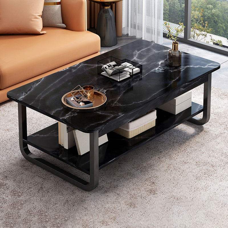 4 Legs Storage Coffee Table Set Modern Wood Rectangle Coffee Table 39.5"L x 24"W x 16.5"H Black Black Clearhalo 'Coffee & Accent Tables' 'Coffee Tables' 'coffee_tables' 'furn' 'furn_coffee_tables' 'Furniture' 'Living Room Furniture' 6736444