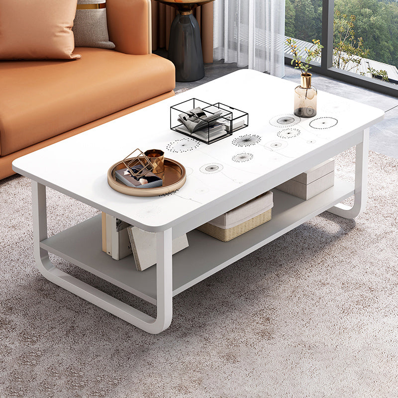 4 Legs Storage Coffee Table Set Modern Wood Rectangle Coffee Table 39.5"L x 24"W x 16.5"H Ivory White Clearhalo 'Coffee & Accent Tables' 'Coffee Tables' 'coffee_tables' 'furn' 'furn_coffee_tables' 'Furniture' 'Living Room Furniture' 6736448