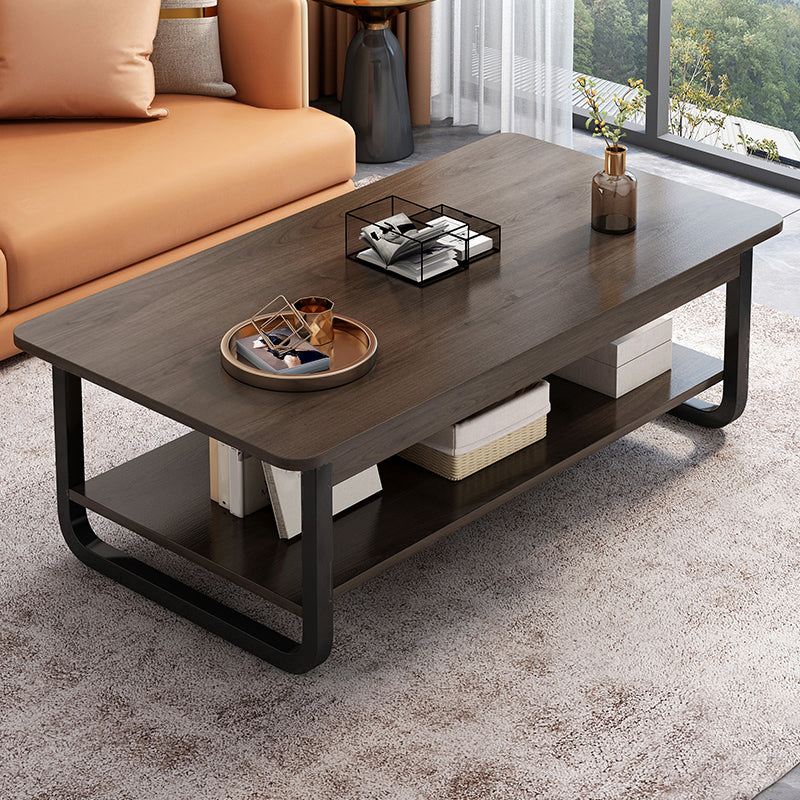 4 Legs Storage Coffee Table Set Modern Wood Rectangle Coffee Table 47"L x 24"W x 16.5"H Nut-Brown Black Clearhalo 'Coffee & Accent Tables' 'Coffee Tables' 'coffee_tables' 'furn' 'furn_coffee_tables' 'Furniture' 'Living Room Furniture' 6736457