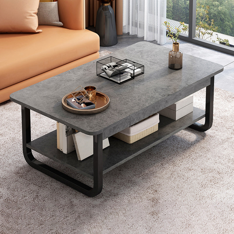 4 Legs Storage Coffee Table Set Modern Wood Rectangle Coffee Table 31.5"L x 18"W x 16.5"H Grey Black Clearhalo 'Coffee & Accent Tables' 'Coffee Tables' 'coffee_tables' 'furn' 'furn_coffee_tables' 'Furniture' 'Living Room Furniture' 6736458