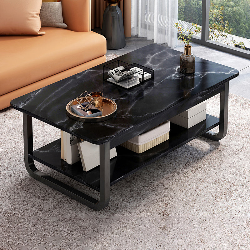 4 Legs Storage Coffee Table Set Modern Wood Rectangle Coffee Table 31.5"L x 18"W x 16.5"H Black Black Clearhalo 'Coffee & Accent Tables' 'Coffee Tables' 'coffee_tables' 'furn' 'furn_coffee_tables' 'Furniture' 'Living Room Furniture' 6736459