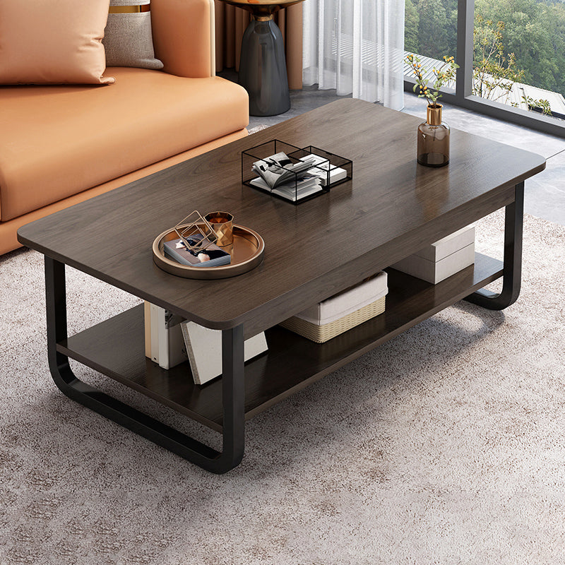 4 Legs Storage Coffee Table Set Modern Wood Rectangle Coffee Table 39.5"L x 24"W x 16.5"H Nut-Brown Black Clearhalo 'Coffee & Accent Tables' 'Coffee Tables' 'coffee_tables' 'furn' 'furn_coffee_tables' 'Furniture' 'Living Room Furniture' 6736462