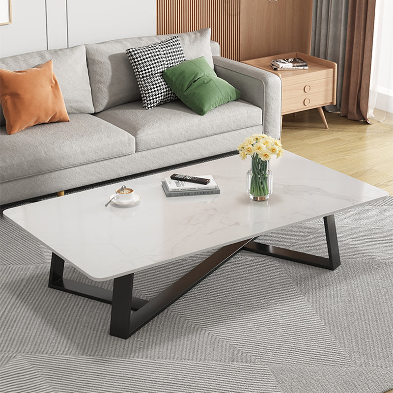 Stone and Metal Coffee Table Contemporary Coffee or End Table with Cross Legs