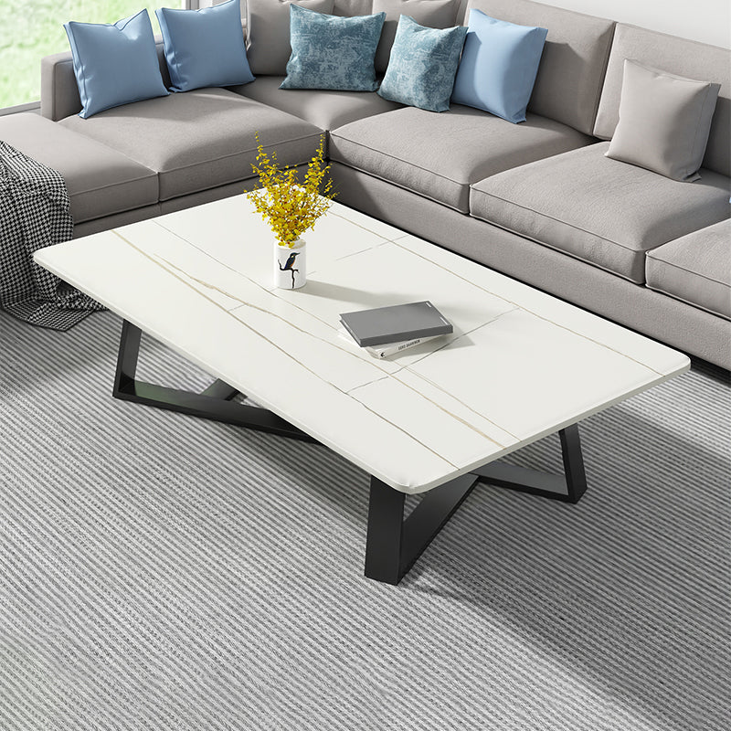 Stone and Metal Coffee Table Contemporary Coffee or End Table with Cross Legs
