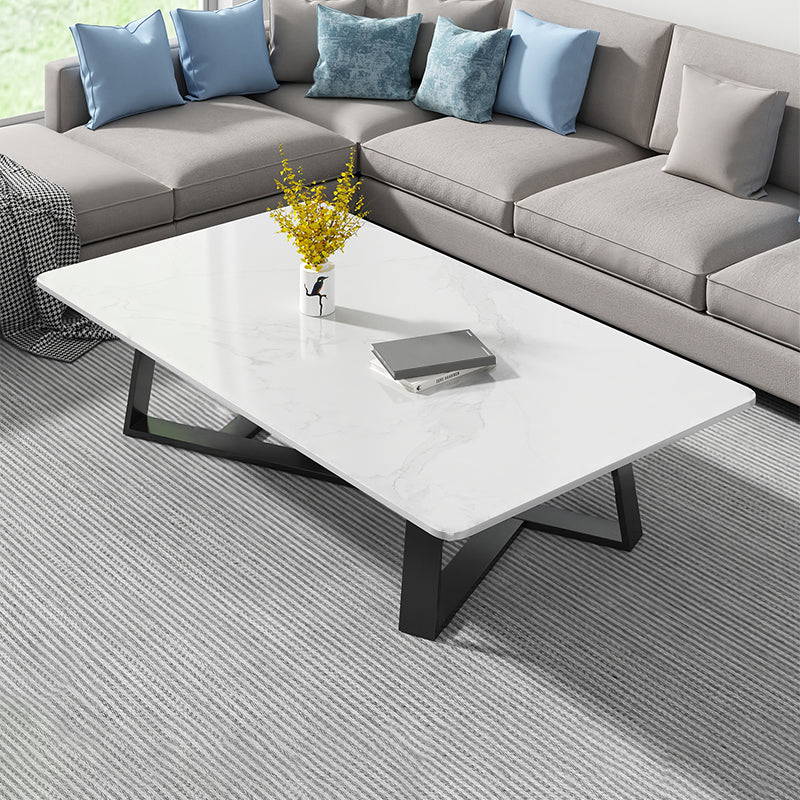 Stone and Metal Coffee Table Contemporary Coffee or End Table with Cross Legs