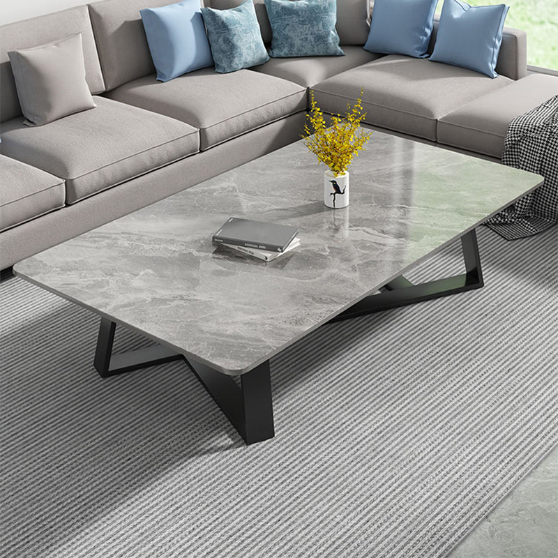 Stone and Metal Coffee Table Contemporary Coffee or End Table with Cross Legs