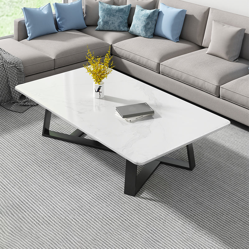 Stone and Metal Coffee Table Contemporary Coffee or End Table with Cross Legs