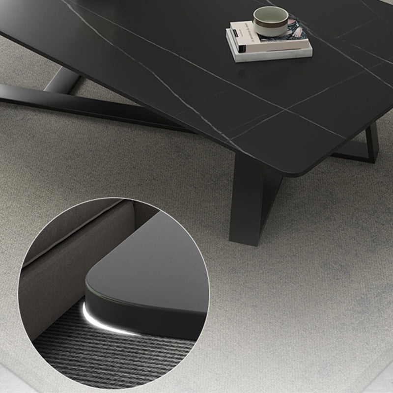 Stone and Metal Coffee Table Contemporary Coffee or End Table with Cross Legs