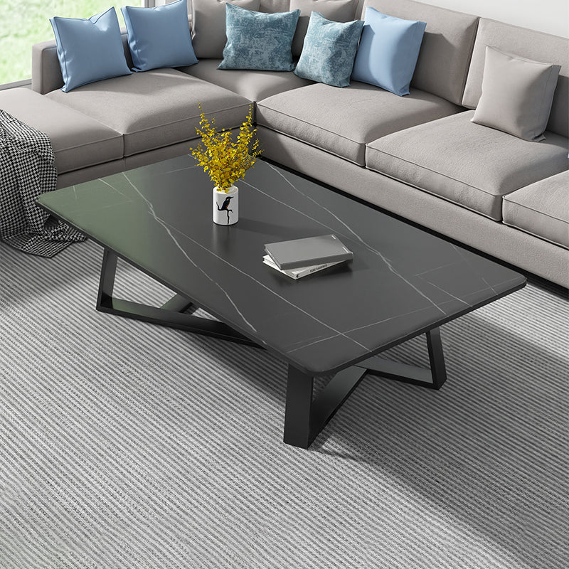 Stone and Metal Coffee Table Contemporary Coffee or End Table with Cross Legs