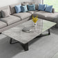 Modern Rectangle Coffee or End Table Stone and Steel Coffee Table with Cross Legs