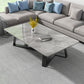 Modern Rectangle Coffee or End Table Stone and Steel Coffee Table with Cross Legs