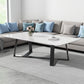 Modern Rectangle Coffee or End Table Stone and Steel Coffee Table with Cross Legs