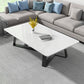 Modern Rectangle Coffee or End Table Stone and Steel Coffee Table with Cross Legs