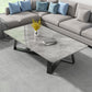 Modern Rectangle Coffee or End Table Stone and Steel Coffee Table with Cross Legs